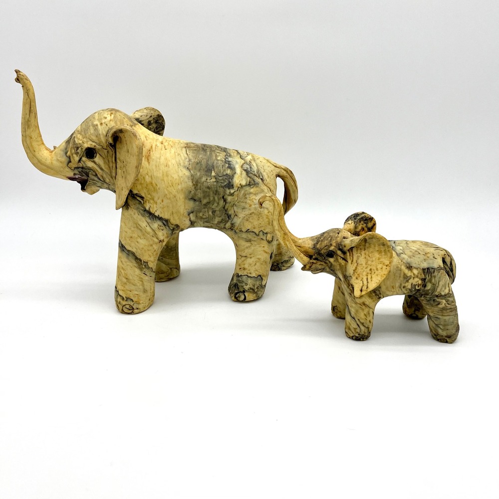 Vintage Crushed Oyster Shell Elephant‎ Figurines Mother and Baby - Home Decor - Picture 5 of 11